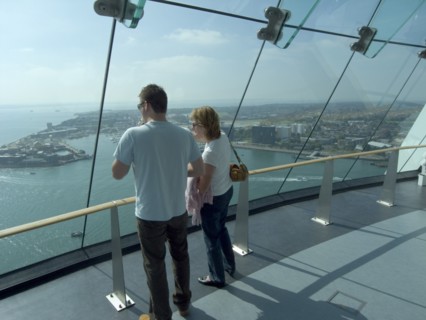 ENGLAND, Hampshire, Portsmouth, "Gunwharf Quays. The Spinnaker Tower. Interior view with visitors