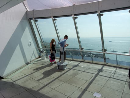 ENGLAND, Hampshire, Portsmouth, "Gunwharf Quays. The Spinnaker Tower. Interior view with visitors