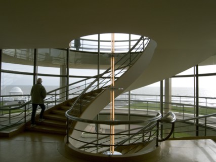 ENGLAND, East Sussex, Bexhill-on-Sea, The De La Warr Pavilion. Interior view of the helix staircase