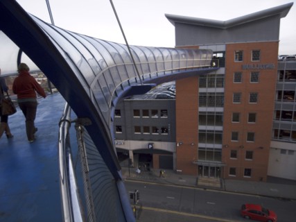 ENGLAND, West Midlands, Birmingham, "Elevated pedestrian walkway from Selfridges department store,