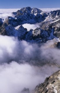 SLOVAKIA, Carpathian Mtns, High Tatras Mtns, View over snowy peaks of the High Tatras mountains