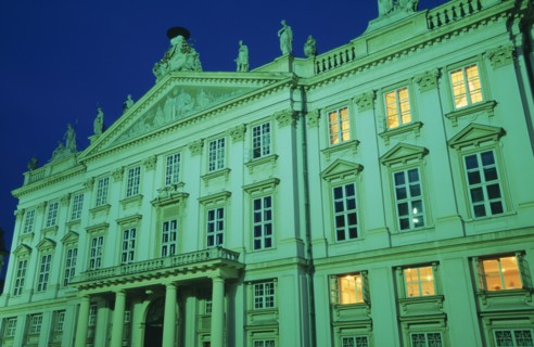 SLOVAKIA, Bratislava, Angled view of exterior facade of the Primacialny or Primate’s Palace at