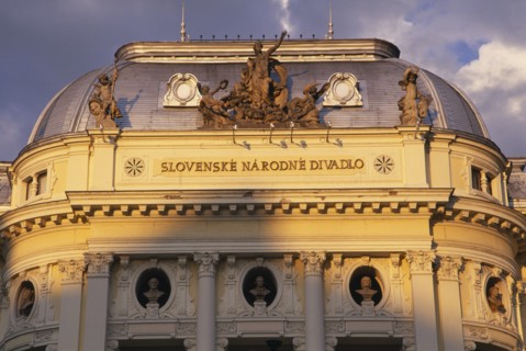 SLOVAKIA, Bratislava, "Slovenske Narodne Divadlo, the Slovak National Theatre.  Detail of facade