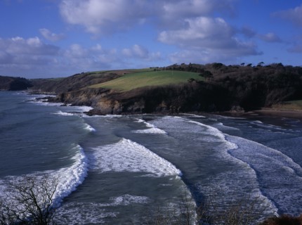 ENGLAND, Cornwall, Porthluney Cove, "Sea and coastline west of Dodman Point.  Sheltered, sandy cove