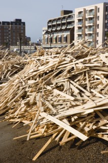ENGLAND, West Sussex, Worthing, Timber washed up on the beach from the Greek registered Ice