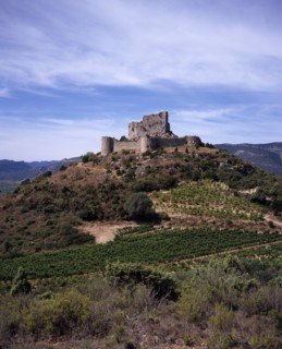 FRANCE, Languedoc-Roussillon, Aude, Chateau de Aguilar.  Ruins of twelth Century Cathar castle set