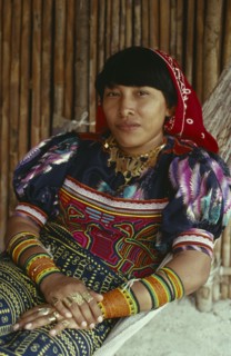 PANAMA, San Blas Islands, Kuna Indigenous Tribe, "Portrait of a Kuna Indian woman in hammock  with