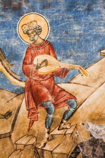ROMANIA, Moldavia, Bucovina, "Part of Last Judgement fresco on wall, Voronet Monastery, near Gura