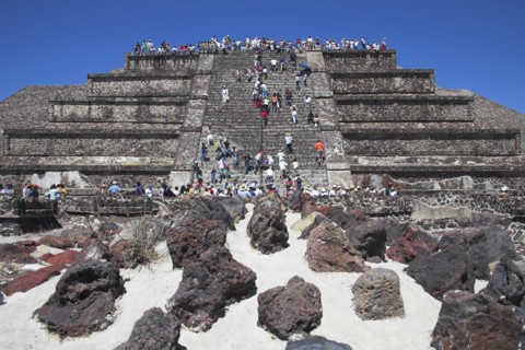 MEXICO, Mexico State, Teotihuacan, "Tourists, Pyramid of the Moon, Piramide de la Luna, Teotihuacan