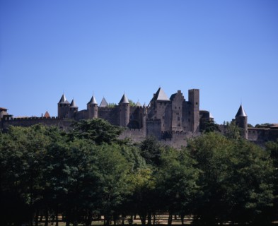 FRANCE, Languedoc-Roussillon, Aude, Carcassonne.  City view from west towards medieval fortified
