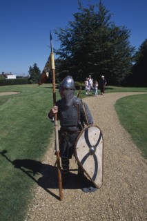 ENGLAND, East Sussex, Battle, Battle Abbey. Saxon foot soldier in the grounds near to the spot