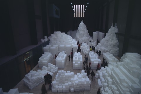 ENGLAND, London, "Tate Modern. Turbine Hall. Exhibition by Rachel Whiteread called Embankment.