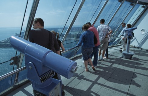 ENGLAND, Hampshire, Portsmouth, "Gunwharf Quays. The Spinnaker Tower. Interior at top of tower on