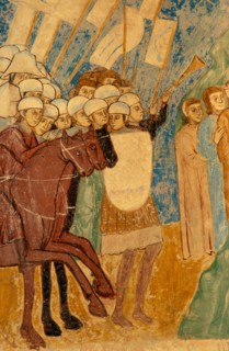 ITALY, Lombardy, Lake Maggiore, Angera.  Detail of seventeenth century fresco in Rocca di Angera