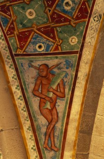 ITALY, Lombardy, Lake Maggiore, Angera.  Architectural detail and painting in Rocca di Angera