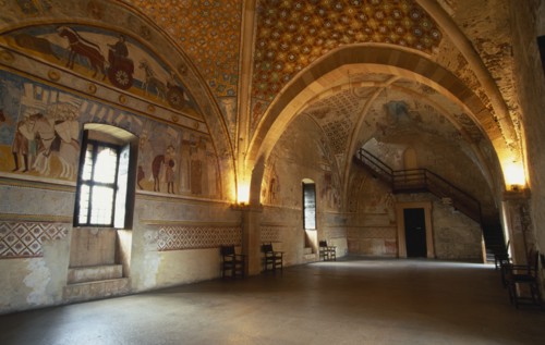ITALY, Lombardy, Lake Maggiore, Angera.  Interior of reception hall in Rocca di Angera medieval