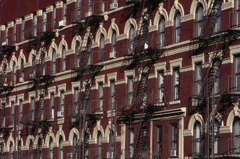 USA, New York, New York City, "Greenwich Village.  Houses on 7th Avenue, red brick exteriors with
