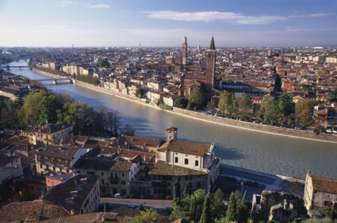 ITALY, Veneto, Verona, Cityscape and the Adige River.