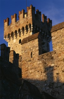 ITALY, Lombardy, Lake Garda , "Sirmione.  Rocca Scaligera medieval castle, detail of fortified