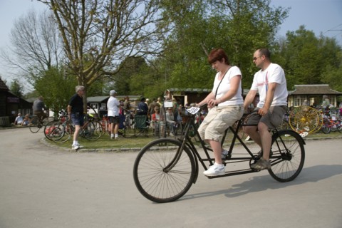 ENGLAND, West Sussex, Amberley, Amberley Working Museum. Veteran Cycle Day Grand Parade. Man and