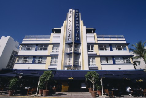 USA, Florida, Miami , South Beach. Ocean Drive. Art Deco Break water Hotel exterior