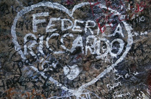 ITALY, Veneto, Verona, "Detail of lover’s graffiti at Juliet’s house, the Casa di Giulietta, number