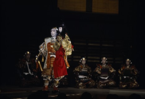 JAPAN, People, Children, A young boy actor or koyaku in the role of the child emperor Antoku in a