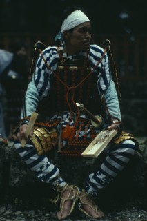 JAPAN, People, Samurai, "Portrait of Samurai wearing armour constructed of plates of metal or