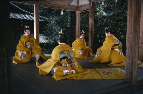 JAPAN, Honshu, Kyoto, "Sagimori Shrine.  Bugaku has been preserved for over a thousand years by