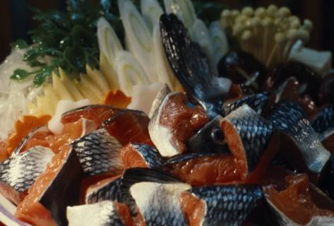 JAPAN, Markets, Food and Drink, Window display of plastic food including fish and mushrooms.