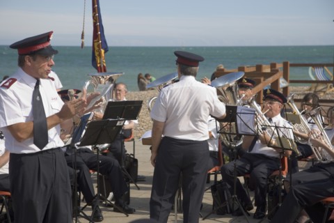 ENGLAND, West Sussex, Worthing, The Salvation Army band playing on the seafront