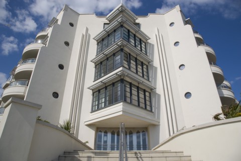 ENGLAND, West Sussex, Worthing, The Warnes modern apartment  development. Exterior view of steps