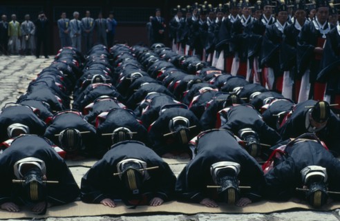SOUTH KOREA, Seoul, Confucian rites at Chongmyo Shrine.  Confucianism teaches reverence for the