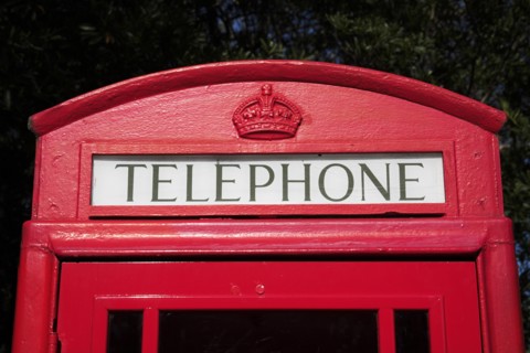 USA, Florida, Orlando, Walt Disney World Resort. Red telephone box in the  English section of EPCOT