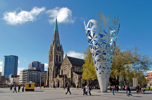 NEW ZEALAND, SOUTH ISLAND, CHRISTCHURCH, "CANTERBURY, INVERTED CONE MILLENNIUM SCULPTURE IN