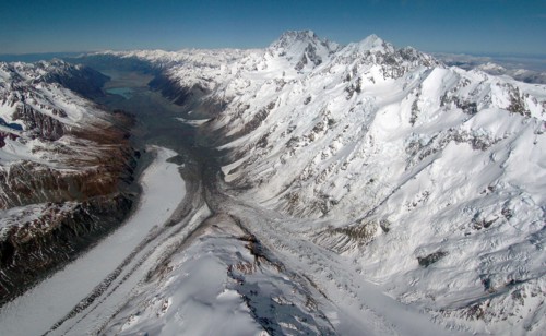 NEW ZEALAND, SOUTH ISLAND, WEST COAST, "MOUNT COOK NATIONAL PARK, AERIAL VIEW NEW ZEALANDS HIGHEST