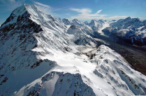 NEW ZEALAND, SOUTH ISLAND, WEST COAST, "MOUNT COOK NATIONAL PARK, AERIAL VIEW THE EASTERN FACE OF
