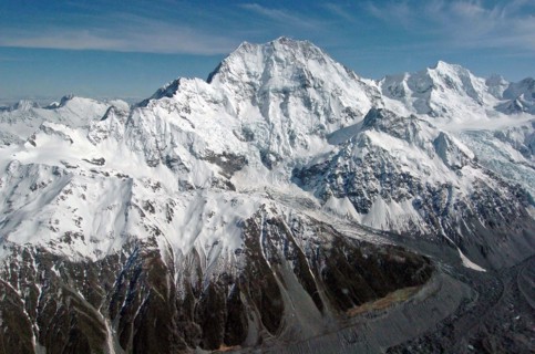 NEW ZEALAND, SOUTH ISLAND, WEST COAST, "MOUNT COOK NATIONAL PARK, AERIAL VIEW THE EASTERN FACE OF
