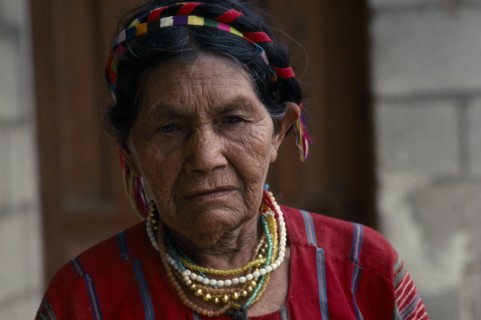 GUATEMALA, San Antonio de Palopo, "Head and shoulders portrait of elderly Cakchiquel Maya woman