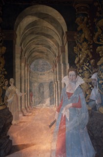 AUSTRIA, Salzburg, "Hellbrunn Palace dating from early 17th c.  Music room interior, detail of