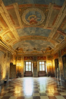 AUSTRIA, Salzburg, "Hellbrunn Palace, dating from early 17th c.  Interior of banqueting hall with
