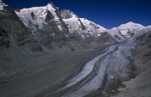 AUSTRIA, Hohe Tauern, High Tauern N. Park, "Pasterze Glacier and view towards Grossglockner, 3797