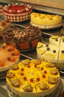 AUSTRIA, Salzburg, Cake display at Fingerlos Cafe.
