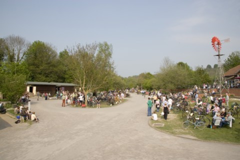 ENGLAND, West Sussex, Amberley, Amberley Working Museum. Veteran Cycle Day Grand Parade with