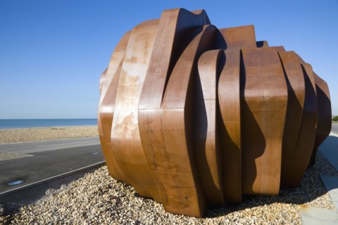 ENGLAND, West Sussex, Littlehampton, The rusted metal structure of the fish and seafood restaurant