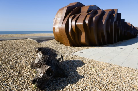 ENGLAND, West Sussex, Littlehampton, The rusted metal structure of the fish and seafood restaurant