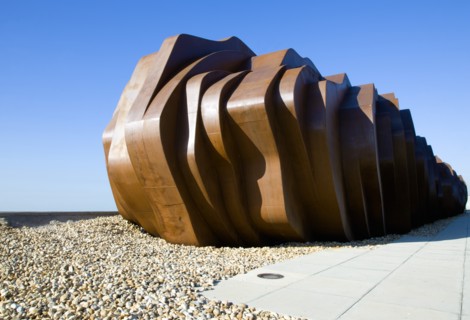 ENGLAND, West Sussex, Littlehampton, The rusted metal structure of the fish and seafood restaurant