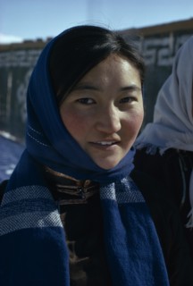 MONGOLIA, People, Altai provincial capital in winter. Head and shoulders portrait of young woman
