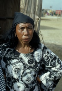 VENEZUELA, Guajira Peninsula, Guajiro Indians, Guajira Indian woman standing in typical manta