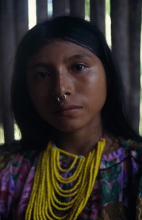 COLOMBIA, Darien, Kuna Indians, Head and shoulders portrait of Kuna girl from the Arquia community